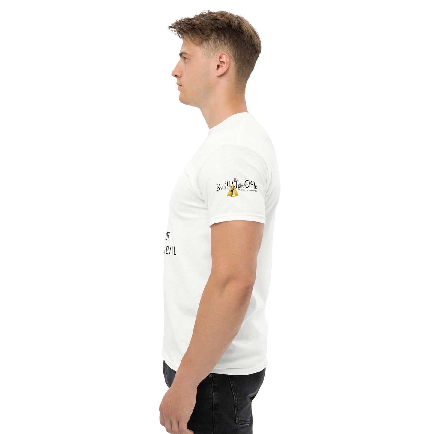 Real Love does not delight in evil Men's classic tee